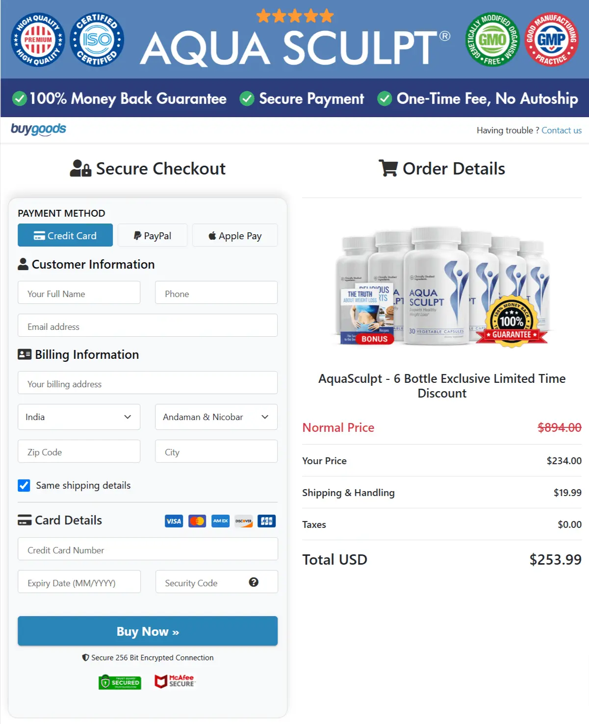 AquaSculpt Sale Checkout